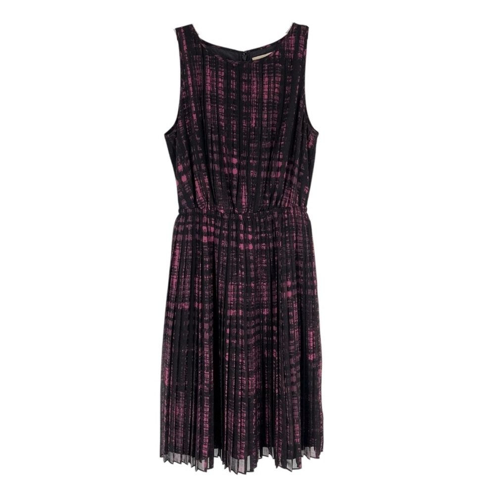 Banana Republic Dress Womens Size 4 Black Purple Pleated Chiffon Sleeveless